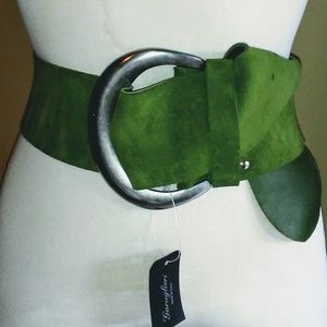 WIDE Bright Olive Green Suede Belt
